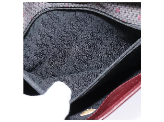 Bolso de Hombro SAINT LAURENT de Lona Recubierta Burdeos Oro Auth BA4193 Dorado - vista 20