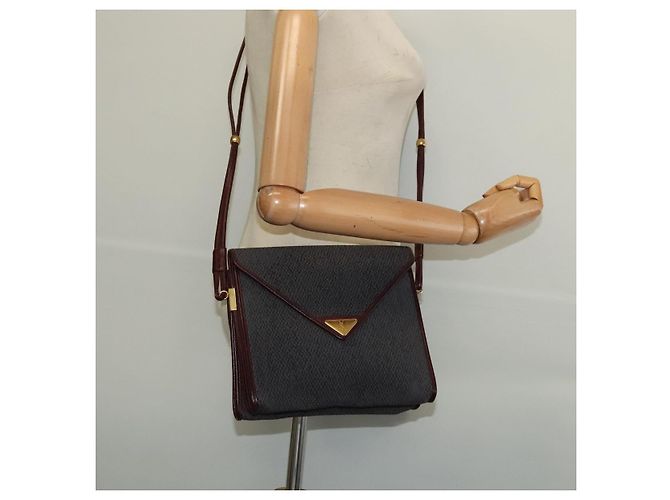 Bolso de Hombro SAINT LAURENT de Lona Recubierta Burdeos Oro Auth BA4193 Dorado - vista 23
