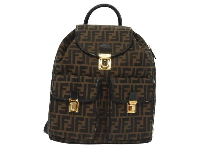 FENDI Zucca Canvas Rucksack Schwarz Braun Auth 134435 - Ansicht 13