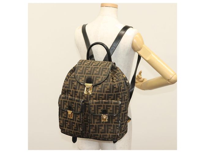 FENDI Zucca Canvas Rucksack Schwarz Braun Auth 134435 - Ansicht 27
