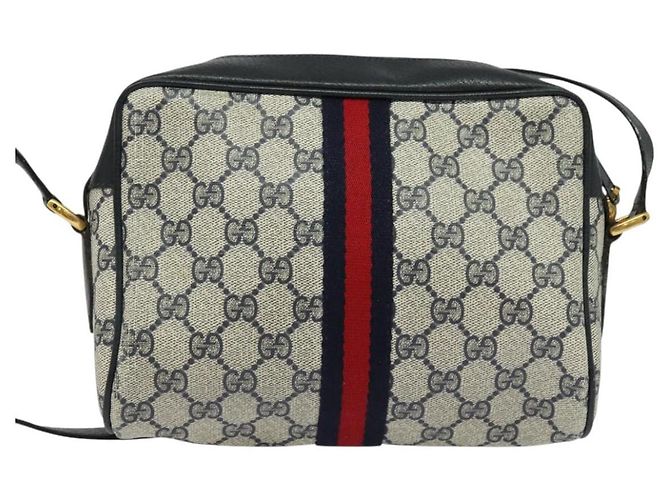 Borsa a Spalla Gucci GG Supreme Sherry Line PVC Blu Navy Oro 32 02 004 Auth 139167 Rosso D'oro - vista 2