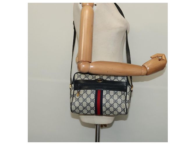 Borsa a Spalla Gucci GG Supreme Sherry Line PVC Blu Navy Oro 32 02 004 Auth 139167 Rosso D'oro - vista 22