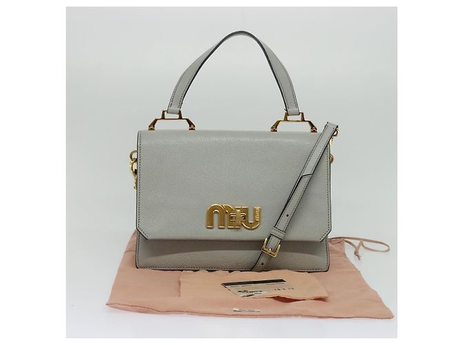Miu Miu Handtasche Leder 2-Wege Grau Gold Auth yk19199V Braun Golden - Ansicht 12