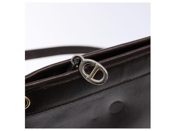 Borsa a Spalla Christian Dior in Pelle Marrone Scuro Oro Auth BA4358 D'oro - vista 10