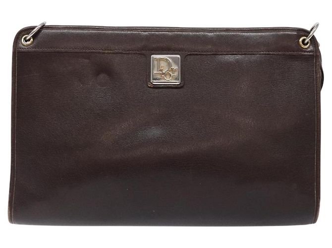 Borsa a Spalla Christian Dior in Pelle Marrone Scuro Oro Auth BA4358 D'oro - vista 13