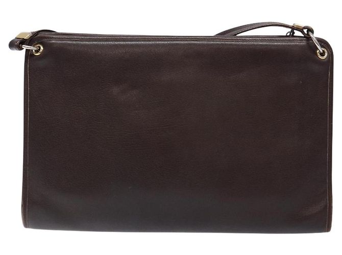 Borsa a Spalla Christian Dior in Pelle Marrone Scuro Oro Auth BA4358 D'oro - vista 2