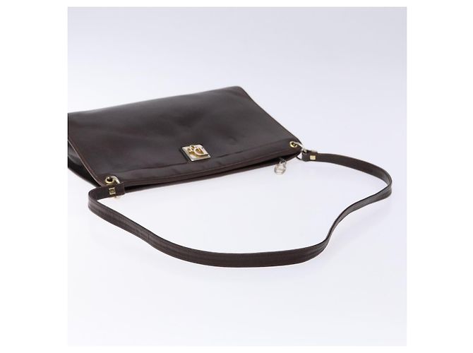 Borsa a Spalla Christian Dior in Pelle Marrone Scuro Oro Auth BA4358 D'oro - vista 7
