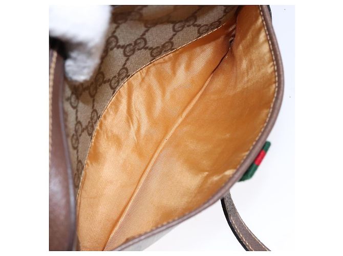 Borsa Gucci GG Supreme Web Sherry Line in PVC beige e oro 116 02 089 Auth 136796 D'oro - vista 11