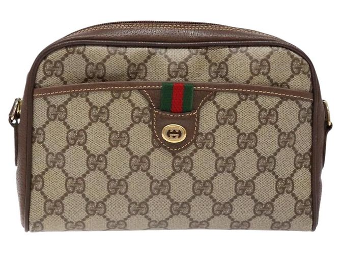 Borsa Gucci GG Supreme Web Sherry Line in PVC beige e oro 116 02 089 Auth 136796 D'oro - vista 13