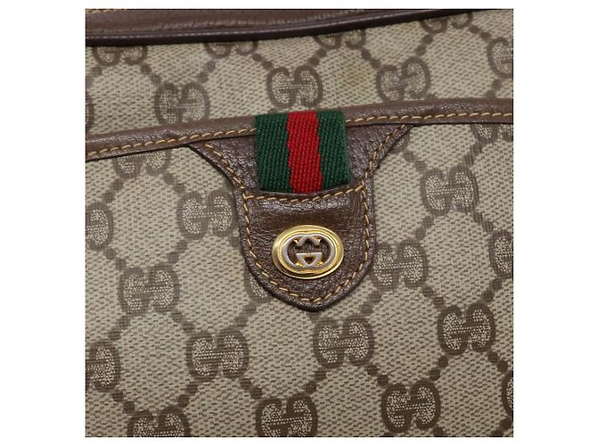 Borsa Gucci GG Supreme Web Sherry Line in PVC beige e oro 116 02 089 Auth 136796 D'oro - vista 18