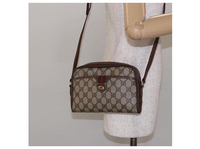 Borsa Gucci GG Supreme Web Sherry Line in PVC beige e oro 116 02 089 Auth 136796 D'oro - vista 22