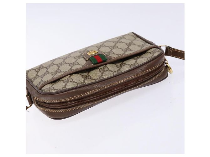 Borsa Gucci GG Supreme Web Sherry Line in PVC beige e oro 116 02 089 Auth 136796 D'oro - vista 6