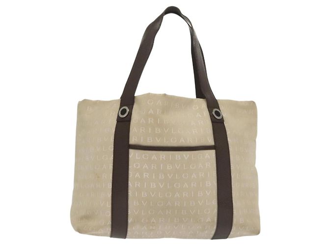 Bulgari Borsa a mano BVLGARI Logo Mania in tela beige argento Auth bs28544 - vista 13