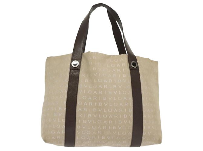 Bulgari Borsa a mano BVLGARI Logo Mania in tela beige argento Auth bs28544 - vista 2