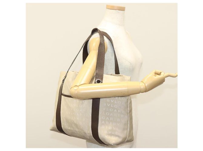 Bulgari Borsa a mano BVLGARI Logo Mania in tela beige argento Auth bs28544 - vista 24