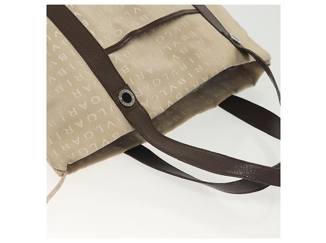 Bulgari Borsa a mano BVLGARI Logo Mania in tela beige argento Auth bs28544 - vista 7