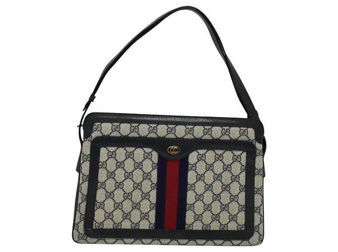 Borsa a Spalla Gucci GG Supreme Sherry Line PVC Blu Navy Oro 904 02 013 Auth 138634 D'oro - vista 13