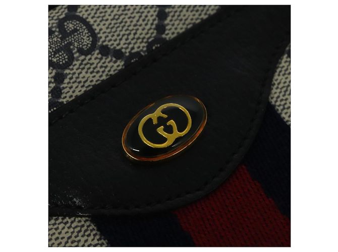 Borsa a Spalla Gucci GG Supreme Sherry Line PVC Blu Navy Oro 904 02 013 Auth 138634 D'oro - vista 17