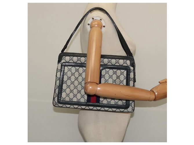 Borsa a Spalla Gucci GG Supreme Sherry Line PVC Blu Navy Oro 904 02 013 Auth 138634 D'oro - vista 23