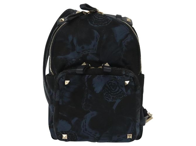 Zaino Valentino in nylon e pelle blu navy argento Auth bs28757 - vista 13