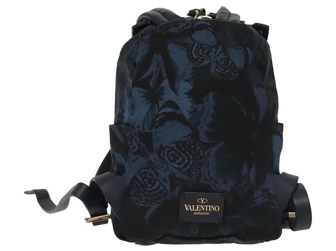 Zaino Valentino in nylon e pelle blu navy argento Auth bs28757 - vista 2