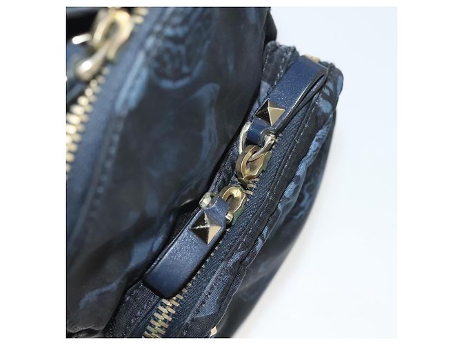 Zaino Valentino in nylon e pelle blu navy argento Auth bs28757 - vista 20