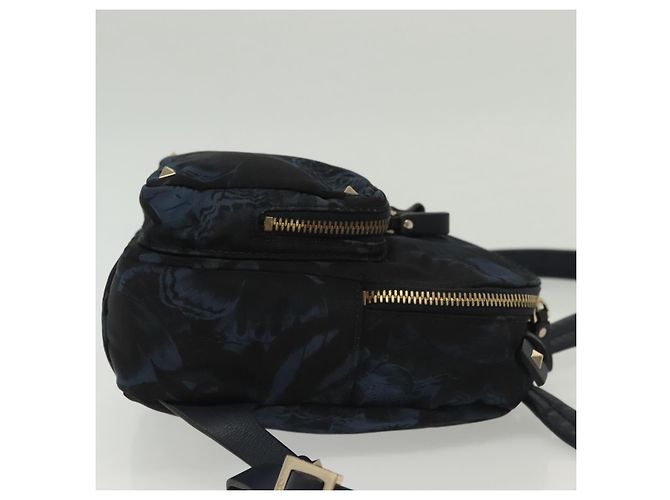 Zaino Valentino in nylon e pelle blu navy argento Auth bs28757 - vista 3