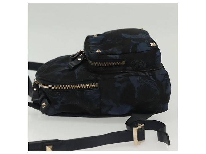 Zaino Valentino in nylon e pelle blu navy argento Auth bs28757 - vista 4