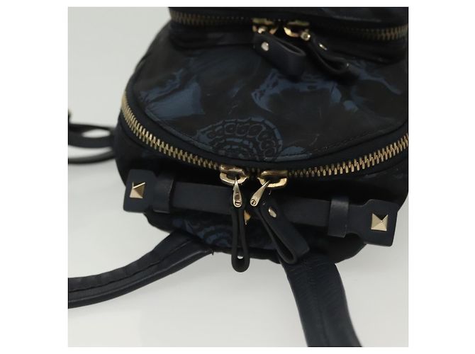 Zaino Valentino in nylon e pelle blu navy argento Auth bs28757 - vista 6