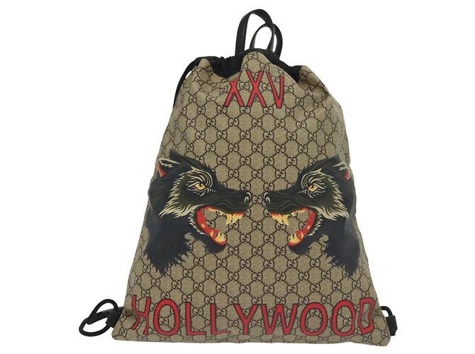 GUCCI GG Supreme Drawstring Backpack PVC Beige 473872 Auth BA4762 - view 13