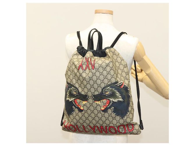 GUCCI GG Supreme Drawstring Backpack PVC Beige 473872 Auth BA4762 - view 22