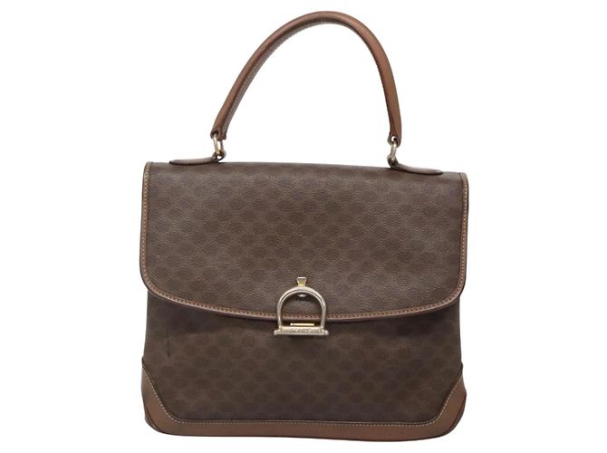 Céline Borsa a mano in tela Macadam CELINE in pelle PVC marrone oro Auth 135077 D'oro - vista 13