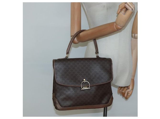 Céline Borsa a mano in tela Macadam CELINE in pelle PVC marrone oro Auth 135077 D'oro - vista 20