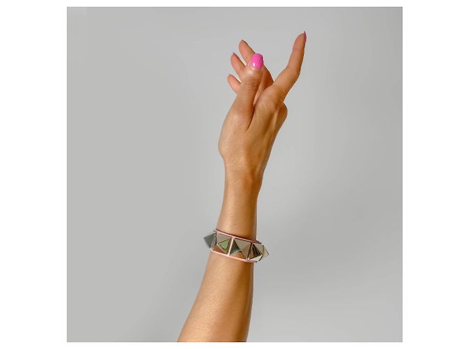 Valentino Garavani Bracciale in pelle Rockstud rosa - vista 3