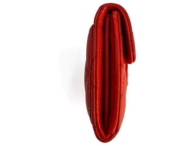 Timeless Chanel Classic Single Flap Small Caviar Leather Matelassè Folding Wallet Red - view 5