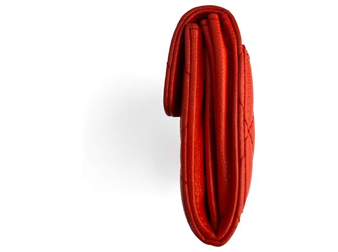 Timeless Chanel Classic Single Flap Small Caviar Leather Matelassè Folding Wallet Red - view 6