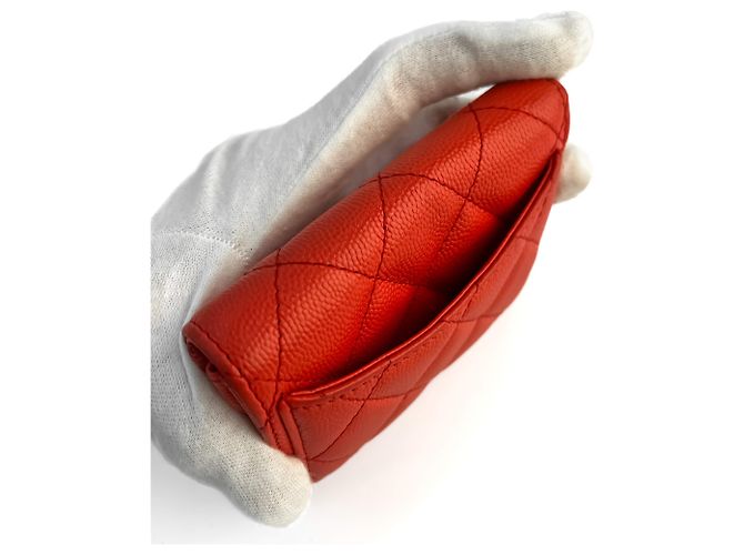 Timeless Chanel Classic Single Flap Small Caviar Leather Matelassè Folding Wallet Red - view 8