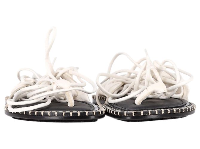 Ann Demeulemeester Self-Tie Flat Sandals in White Leather - view 2