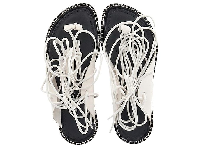 Ann Demeulemeester Self-Tie Flat Sandals in White Leather - view 3
