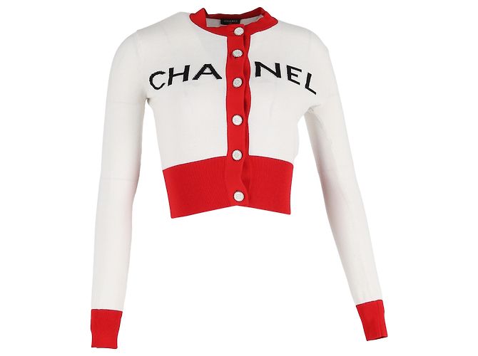 Timeless Weißer Baumwoll-Cardigan mit dem ikonischen CC-Logo von Chanel 2019 - Ansicht 3