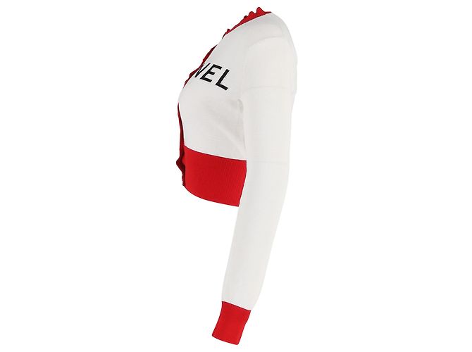 Timeless Weißer Baumwoll-Cardigan mit dem ikonischen CC-Logo von Chanel 2019 - Ansicht 4