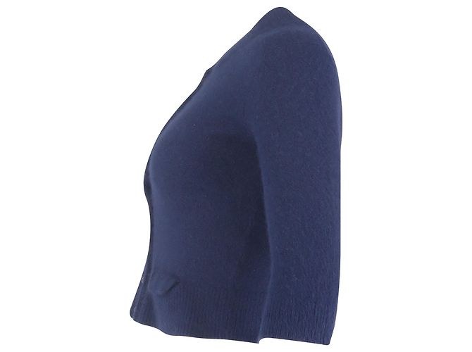 Mulberry kurz geschnittener, geknöpfter Cardigan aus blauer Wolle - Ansicht 2