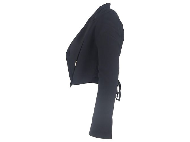 Jaqueta cropped de botão duplo em lã preta Ann Demeulemeester - vista 2