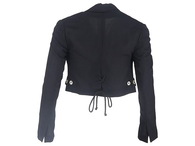 Jaqueta cropped de botão duplo em lã preta Ann Demeulemeester - vista 3