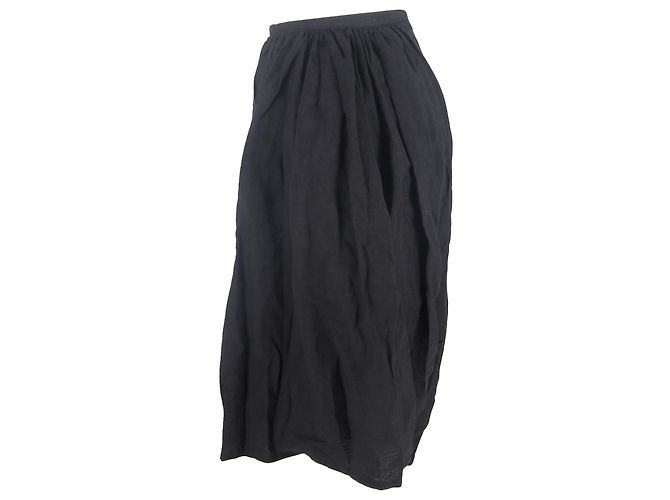 Falda midi drapeada asimétrica Yohji Yamamoto en algodón negro - vista 2