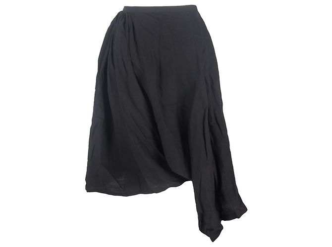 Falda midi drapeada asimétrica Yohji Yamamoto en algodón negro - vista 3