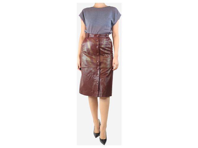 Autre Marque Falda midi de cuero burdeos con botones - talla UK 10 - vista 2