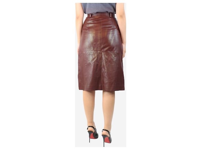Autre Marque Falda midi de cuero burdeos con botones - talla UK 10 - vista 3