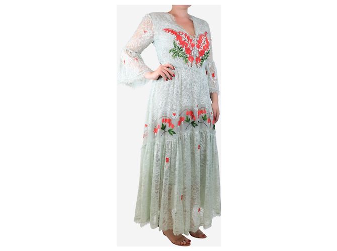 Alice by Temperley Maxikleid aus hellblauer Spitze mit Stickerei - Größe UK 14 Grün - Ansicht 3