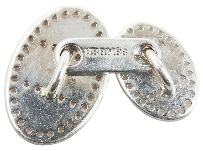 Abotoaduras Hermès H Logo Evelyn Eclipse Punching Prata - vista 3